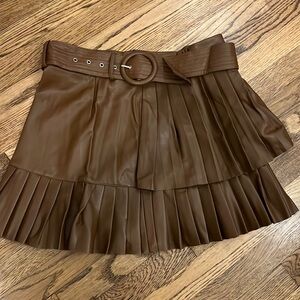 ZARA brown leather pleated mini skirt